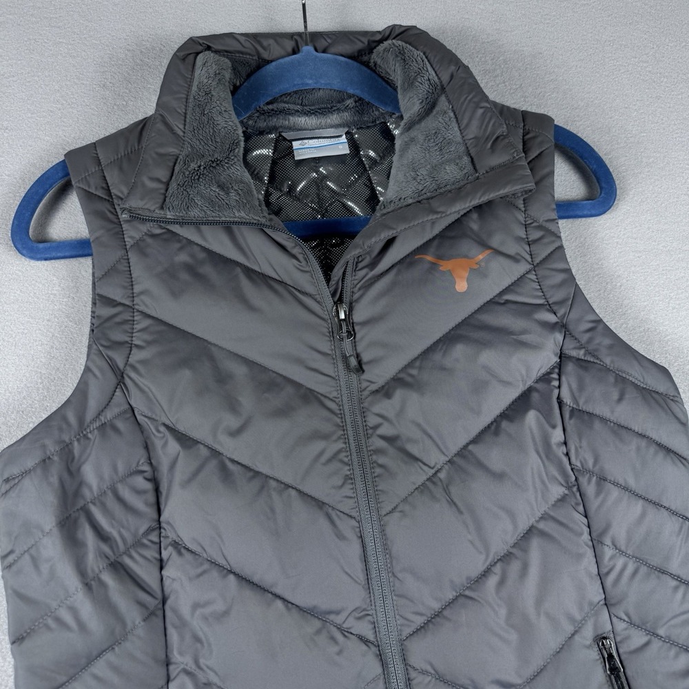 Columbia UT Longhorns Heavenly II Vest Women S Gray Texas Pockets Omni-Heat